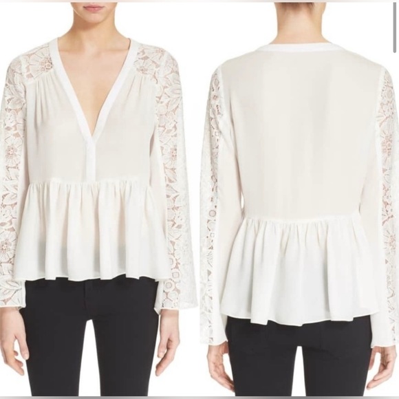 NWT ELIZABETH AND JAMES LIJA LACE SILK V NECK BLOUSE SIZE XS IN IVORY - Picture 2 of 16